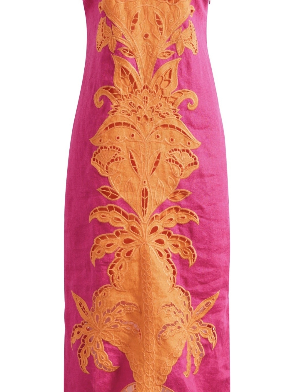 FARM Rio Pink Orange Cutwork Sleeveless Linen Midi Dress - Picture 3 of 5